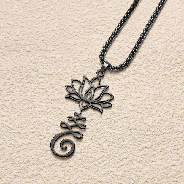 Buddha Stones Chakra Symbol Irregular Design Lotus Stainless Steel Enlightenment Necklace Pendant - image 15