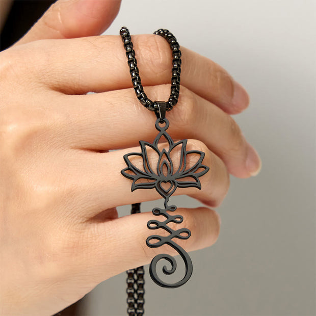 Buddha Stones Chakra Symbol Irregular Design Lotus Stainless Steel Enlightenment Necklace Pendant - image 17