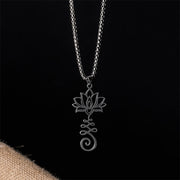 Buddha Stones Chakra Symbol Irregular Design Lotus Stainless Steel Enlightenment Necklace Pendant - image 14