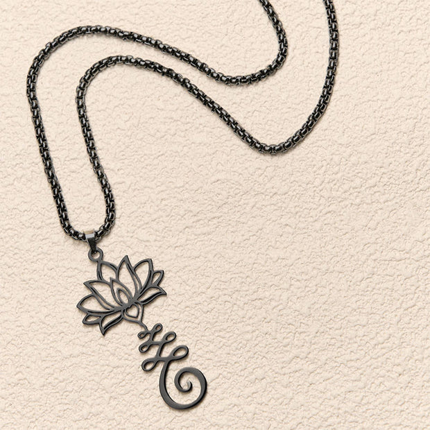 Buddha Stones Chakra Symbol Irregular Design Lotus Stainless Steel Enlightenment Necklace Pendant - image 16