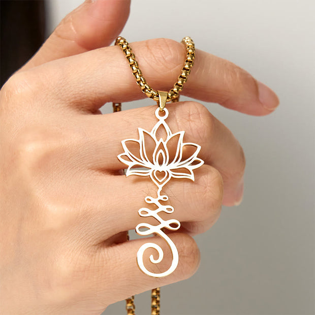 Buddha Stones Chakra Symbol Irregular Design Lotus Stainless Steel Enlightenment Necklace Pendant - image 11