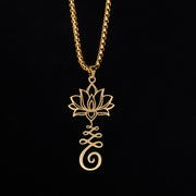 Buddha Stones Chakra Symbol Irregular Design Lotus Stainless Steel Enlightenment Necklace Pendant - image 8