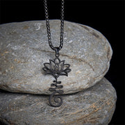 Buddha Stones Chakra Symbol Irregular Design Lotus Stainless Steel Enlightenment Necklace Pendant - Black - image 13