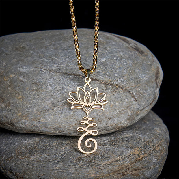 Buddha Stones Chakra Symbol Irregular Design Lotus Stainless Steel Enlightenment Necklace Pendant - Gold - image 7