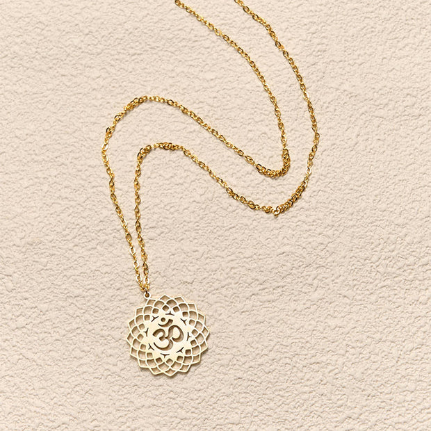 Buddha Stones Hollow Lotus Design Om Symbol Stainless Steel Connection Necklace Pendant - image 4