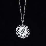 Buddha Stones Hollow Lotus Design Om Symbol Stainless Steel Connection Necklace Pendant - image 10