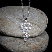 Buddha Stones Lotus Vines Design Chakra Symbol Stainless Steel Enlightenment Necklace Pendant - Silver - image 0