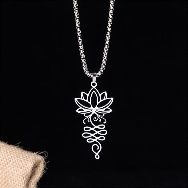 Buddha Stones Lotus Vines Design Chakra Symbol Stainless Steel Enlightenment Necklace Pendant - image 1