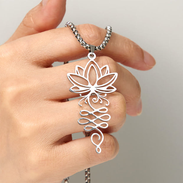 Buddha Stones Lotus Vines Design Chakra Symbol Stainless Steel Enlightenment Necklace Pendant - image 4