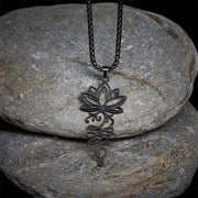 Buddha Stones Lotus Vines Design Chakra Symbol Stainless Steel Enlightenment Necklace Pendant - Black - image 9