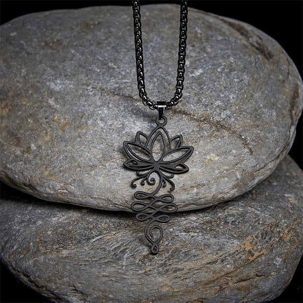 Buddha Stones Lotus Vines Design Chakra Symbol Stainless Steel Enlightenment Necklace Pendant - Black - image 9