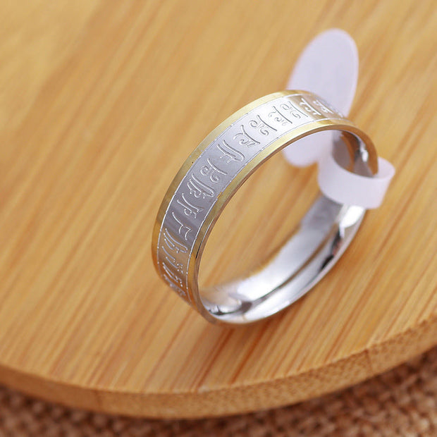 Buddha Stones Tibetan Scriptures Shurangama Mantra Titanium Steel Spinner Balance Ring - image 2