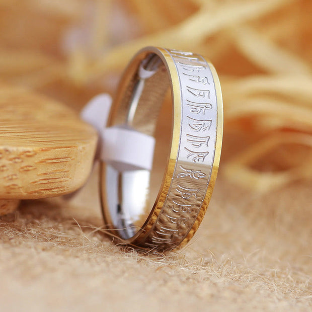 Buddha Stones Tibetan Scriptures Shurangama Mantra Titanium Steel Spinner Balance Ring - image 1
