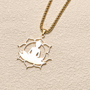 Buddha Stones Vintage Lotus Sitting Buddha Design Stainless Steel Enlightenment Necklace Pendant - image 1