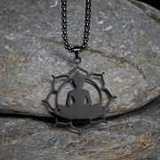 Buddha Stones Vintage Lotus Sitting Buddha Design Stainless Steel Enlightenment Necklace Pendant - Black - image 14