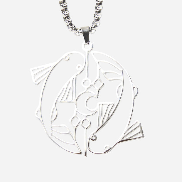 Buddha Stones Vintage Koi Fish Hollow Design Stainless Steel Luck Necklace Pendant - image 5