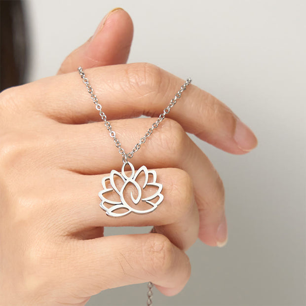 Buddha Stones Hollow Lotus Design Stainless Steel Enlightenment Necklace Pendant - image 4