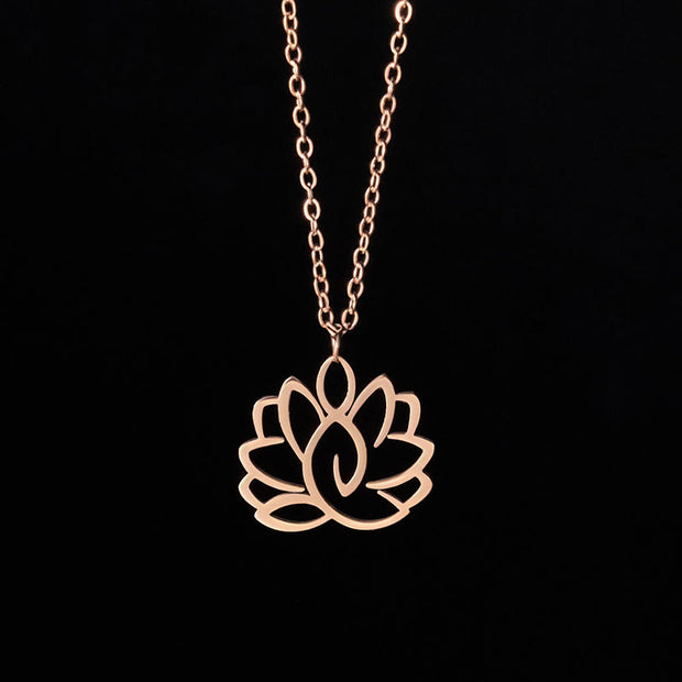Buddha Stones Hollow Lotus Design Stainless Steel Enlightenment Necklace Pendant - Rose Gold - image 13