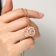 Buddha Stones Hollow Lotus Design Stainless Steel Enlightenment Necklace Pendant - image 17