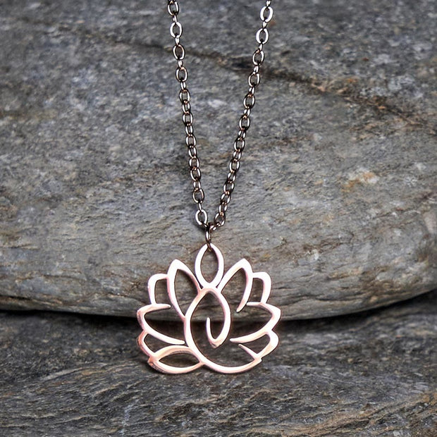 Buddha Stones Hollow Lotus Design Stainless Steel Enlightenment Necklace Pendant - image 14
