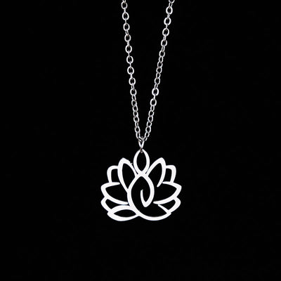 FREE Today: New Beginning and Enlightenment Hollow Lotus Design Stainless Steel Necklace Pendant - Silver - image 0