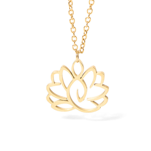 Buddha Stones Hollow Lotus Design Stainless Steel Enlightenment Necklace Pendant - image 12