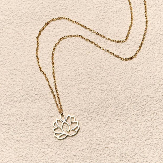 Buddha Stones Hollow Lotus Design Stainless Steel Enlightenment Necklace Pendant - image 9