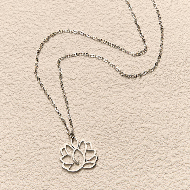 FREE Today: New Beginning and Enlightenment Hollow Lotus Design Stainless Steel Necklace Pendant - image 2