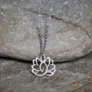 Buddha Stones Hollow Lotus Design Stainless Steel Enlightenment Necklace Pendant - image 1