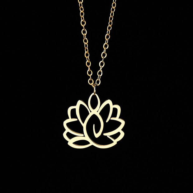 Buddha Stones Hollow Lotus Design Stainless Steel Enlightenment Necklace Pendant - Gold - image 7