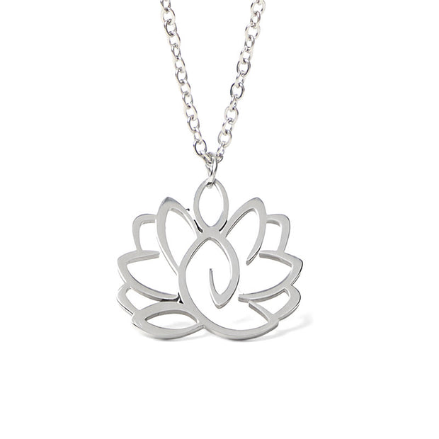 Buddha Stones Hollow Lotus Design Stainless Steel Enlightenment Necklace Pendant - image 5