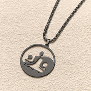 Buddha Stones Yin Yang Buddha Figure Hollow Design Stainless Steel Balance Necklace Pendant - image 4