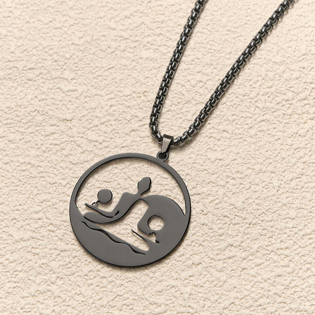 Buddha Stones Yin Yang Buddha Figure Hollow Design Stainless Steel Balance Necklace Pendant - image 4