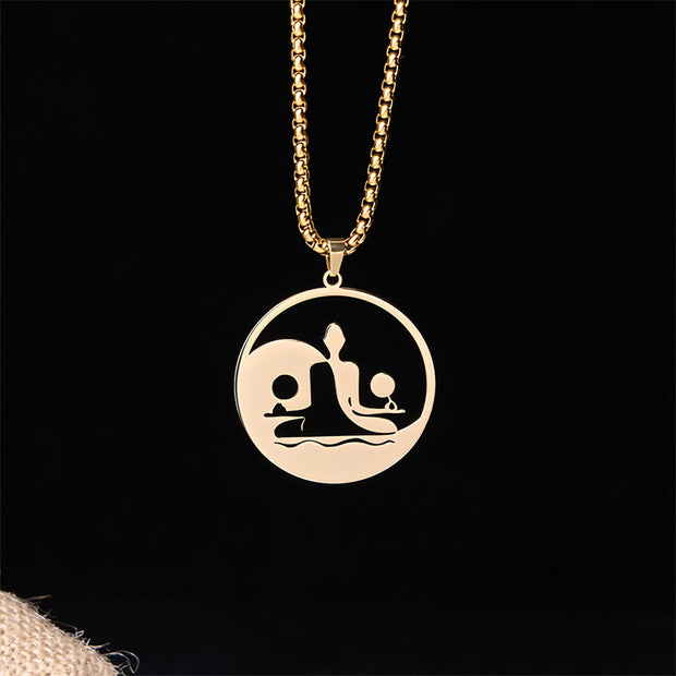 Buddha Stones Yin Yang Buddha Figure Hollow Design Stainless Steel Balance Necklace Pendant - image 11
