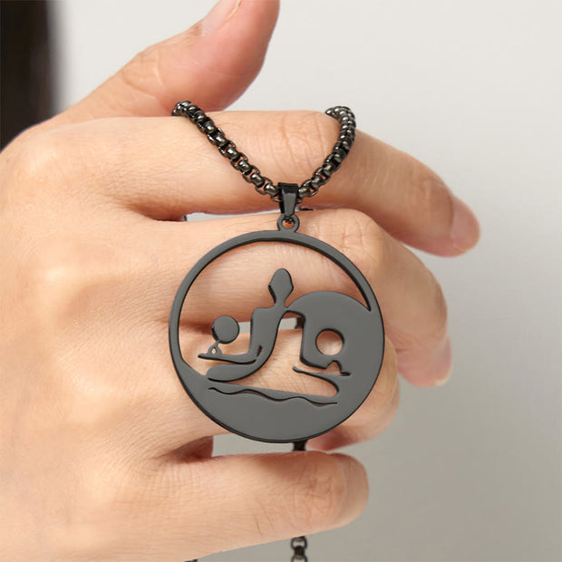 Buddha Stones Yin Yang Buddha Figure Hollow Design Stainless Steel Balance Necklace Pendant - image 6
