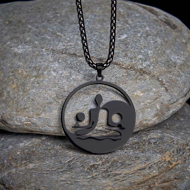Buddha Stones Yin Yang Buddha Figure Hollow Design Stainless Steel Balance Necklace Pendant - image 1