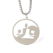 Buddha Stones Yin Yang Buddha Figure Hollow Design Stainless Steel Balance Necklace Pendant - Silver - image 16