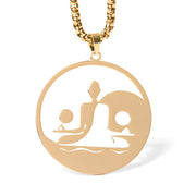 Buddha Stones Yin Yang Buddha Figure Hollow Design Stainless Steel Balance Necklace Pendant - Gold - image 9