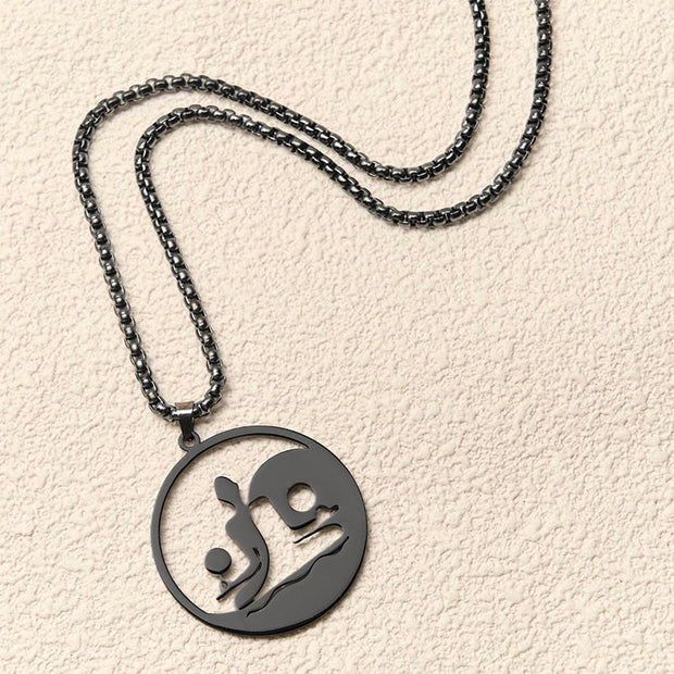 Buddha Stones Yin Yang Buddha Figure Hollow Design Stainless Steel Balance Necklace Pendant - image 3