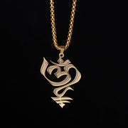 Buddha Stones Vintage OM Symbol geometry Design Stainless Steel Connection Necklace Pendant - image 1