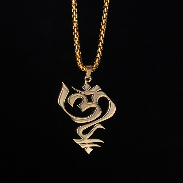 Buddha Stones Vintage OM Symbol geometry Design Stainless Steel Connection Necklace Pendant - image 1