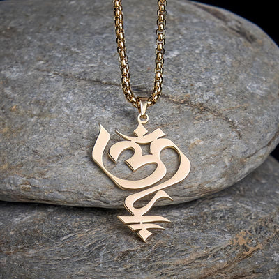 Buddha Stones Vintage OM Symbol geometry Design Stainless Steel Connection Necklace Pendant - Gold - image 0