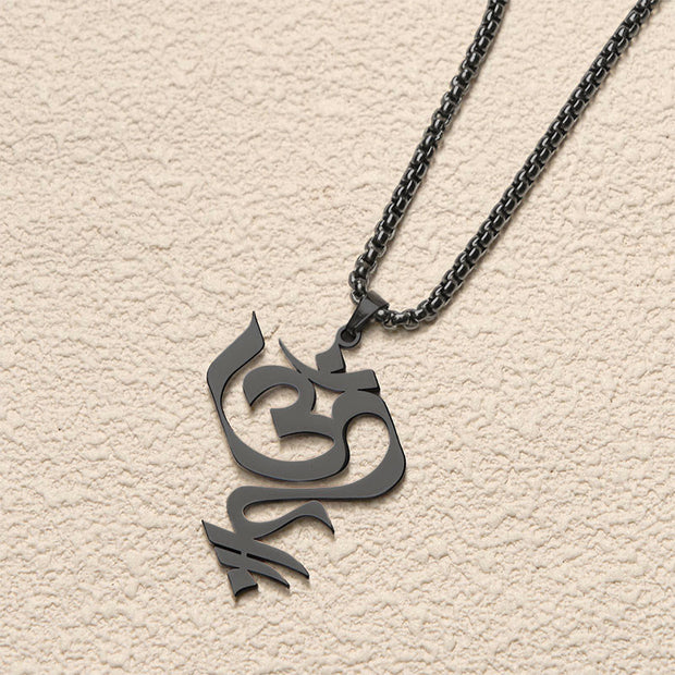 Buddha Stones Vintage OM Symbol geometry Design Stainless Steel Connection Necklace Pendant - image 16