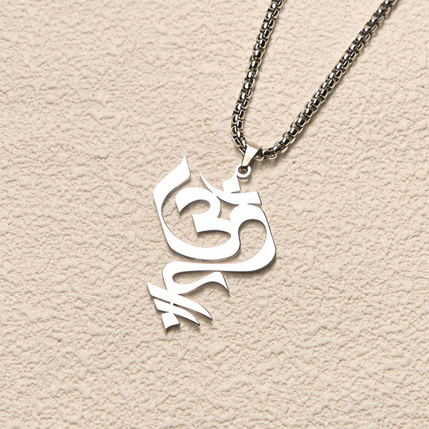 Buddha Stones Vintage OM Symbol geometry Design Stainless Steel Connection Necklace Pendant - image 10