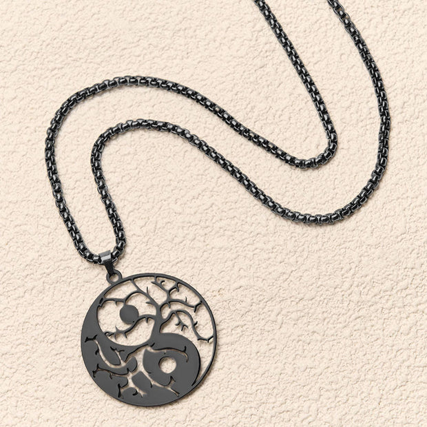 Buddha Stones Branches Hollow Yin Yang Design Stainless Steel Balance Necklace Pendant - image 4