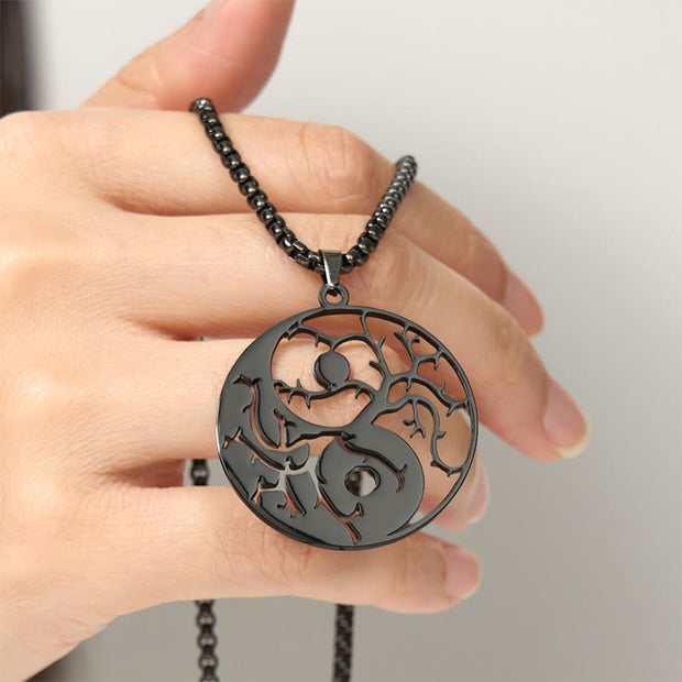 Buddha Stones Branches Hollow Yin Yang Design Stainless Steel Balance Necklace Pendant - image 5