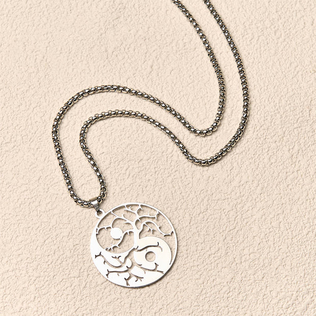 Buddha Stones Branches Hollow Yin Yang Design Stainless Steel Balance Necklace Pendant - image 11