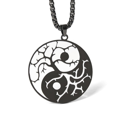 Buddha Stones Branches Hollow Yin Yang Design Stainless Steel Balance Necklace Pendant - Black - image 0