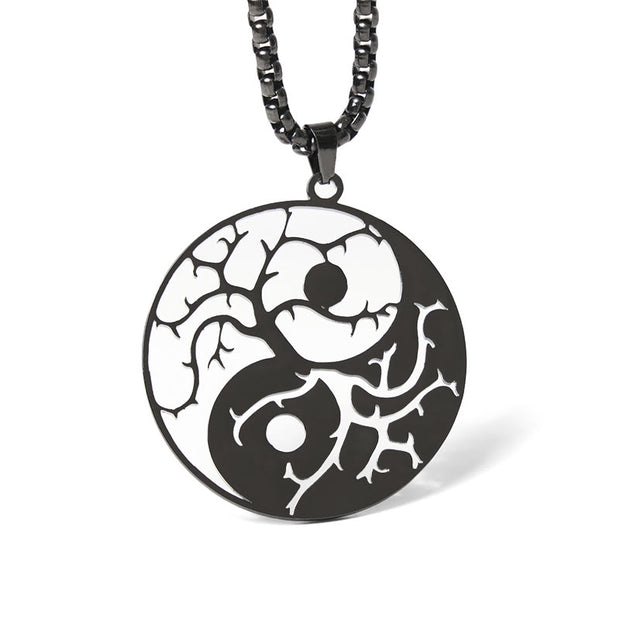 Buddha Stones Branches Hollow Yin Yang Design Stainless Steel Balance Necklace Pendant - Black - image 0