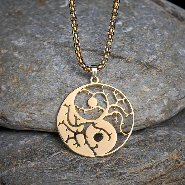 Buddha Stones Branches Hollow Yin Yang Design Stainless Steel Balance Necklace Pendant - image 14